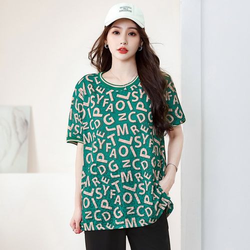 大码女装200斤胖mm夏装洋气时尚上衣胖I妹妹宽松显瘦短袖休闲T恤