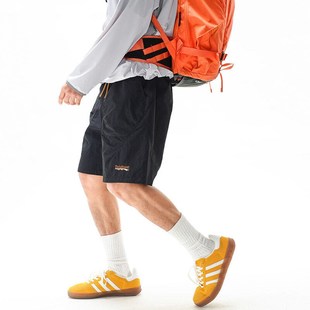 松紧腰五分 男夏季 户外露营速干夏天尼o龙中裤 子字母刺绣黑色短裤