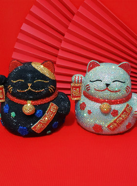 手工贴钻diy招财猫满钻发财猫乔迁开业店铺摆件储蓄罐diy粘钻公仔