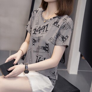 大码女装b2024新款夏装v领短袖t恤女夏季胖mm宽松纯棉遮肚遮肉上