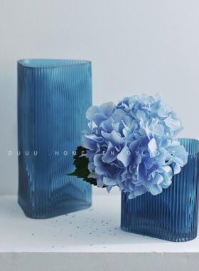 duuuhome 北欧现代绿色蓝色玻璃花瓶创意几何花器水培插花样板房