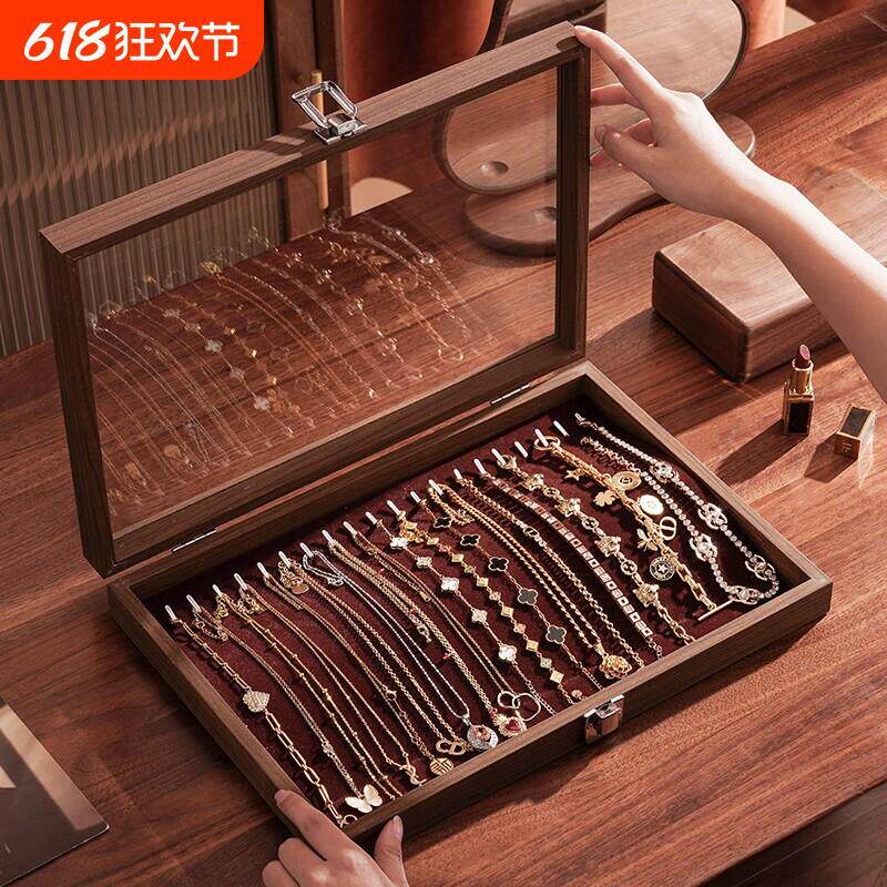 项链收纳盒实木珍珠手链防尘大容量高档轻奢精致首饰展示架子桌面