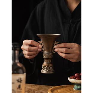 鎏金古代觚杯帝王杯陶瓷建盏酒盅樽杯中国风彷铜觚酒具家用饮水杯