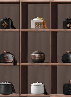 酒店茶室茶柜博古架茶壶茶叶罐茶道装饰摆件新中式禅意复古工艺品