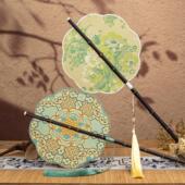 古风团扇可折叠中国风腰扇可卷古代紫竹柄可携式 挂腰扇子汉服拍照