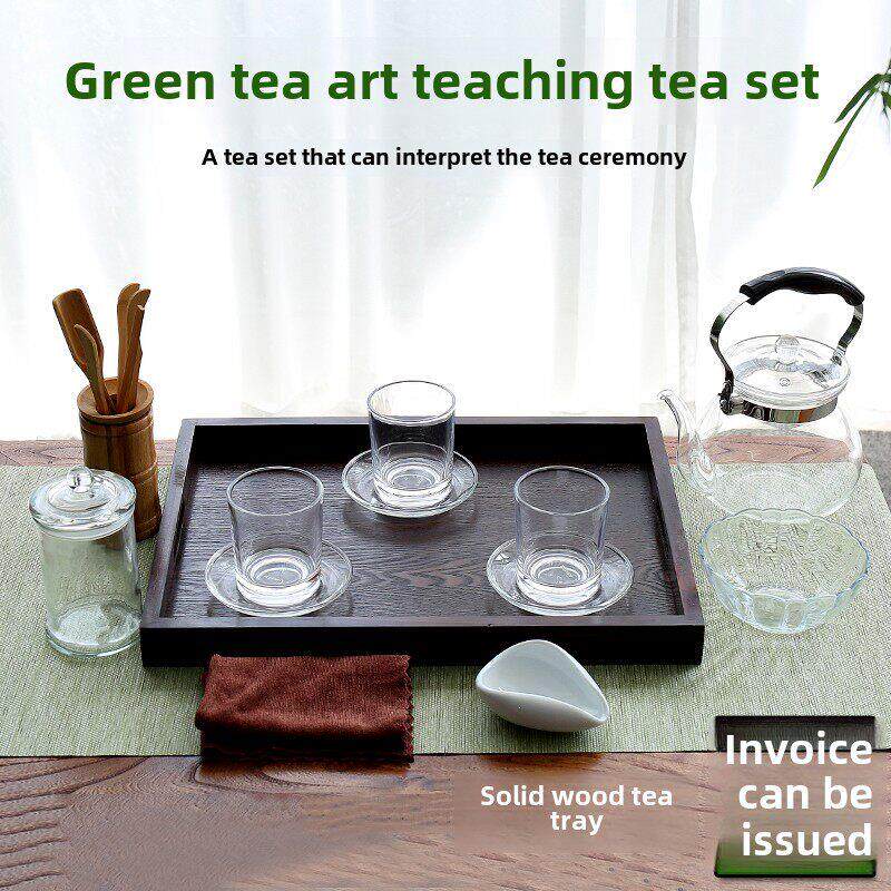 绿茶全套茶具绿茶茶艺培训指定茶具茶艺教学表演13件套玻璃功夫套