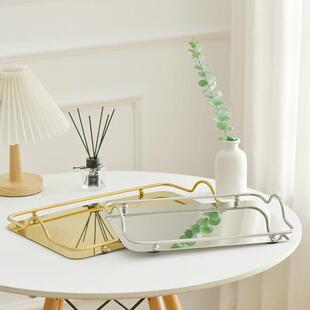 北欧创意咖啡水杯不锈钢托 托盘 ins风饰品轻奢镜面双耳毛巾装饰