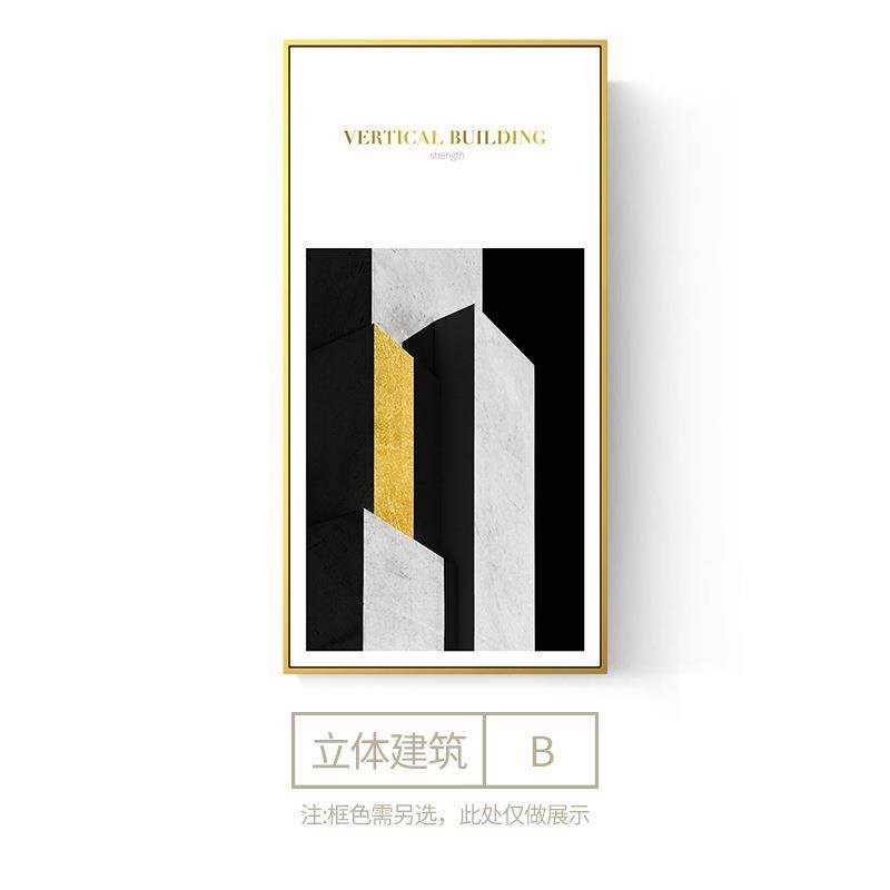 轻奢玄关装饰画 画入户工业风抽象黑白B建筑画 画现代简约走廊尽图片
