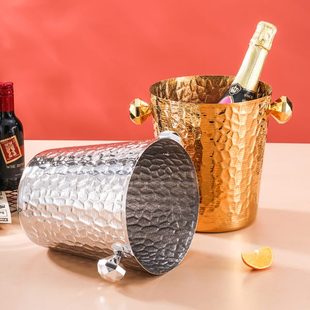 饰红酒冰酒桶聚会香槟桶 不锈钢锤纹冰桶轻奢金色冰酒桶家用客厅装
