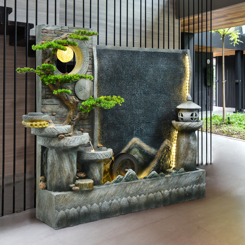 大型假山流水招财公司酒店庭院花园室外水幕墙屏风循环水喷泉摆件