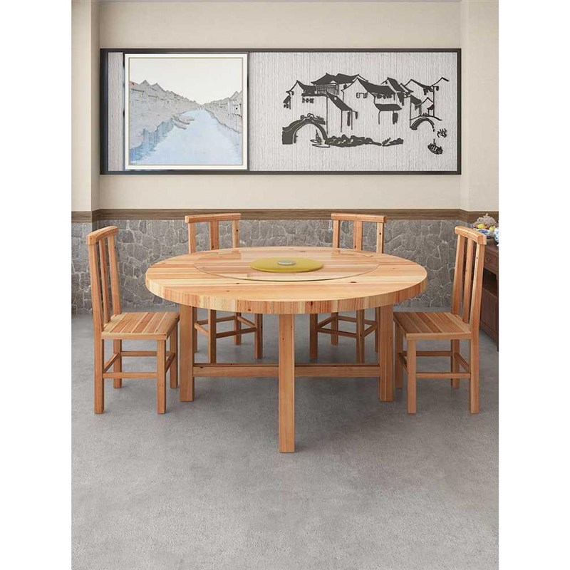 实木圆餐桌椅商用 1.米纯杉木面板吃饭木桌子饭店酒店折叠圆桌子