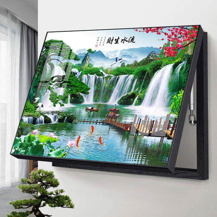 免打孔式流水生财配电箱装饰画 画客厅电源开 关盒挂画 画电表箱