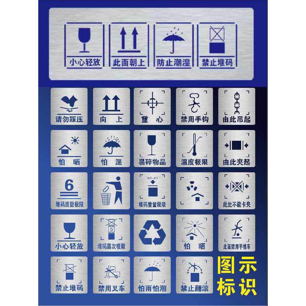 包装箱标志防雨怕潮小心轻放禁止重心向上请勿踩踏金属喷漆模板