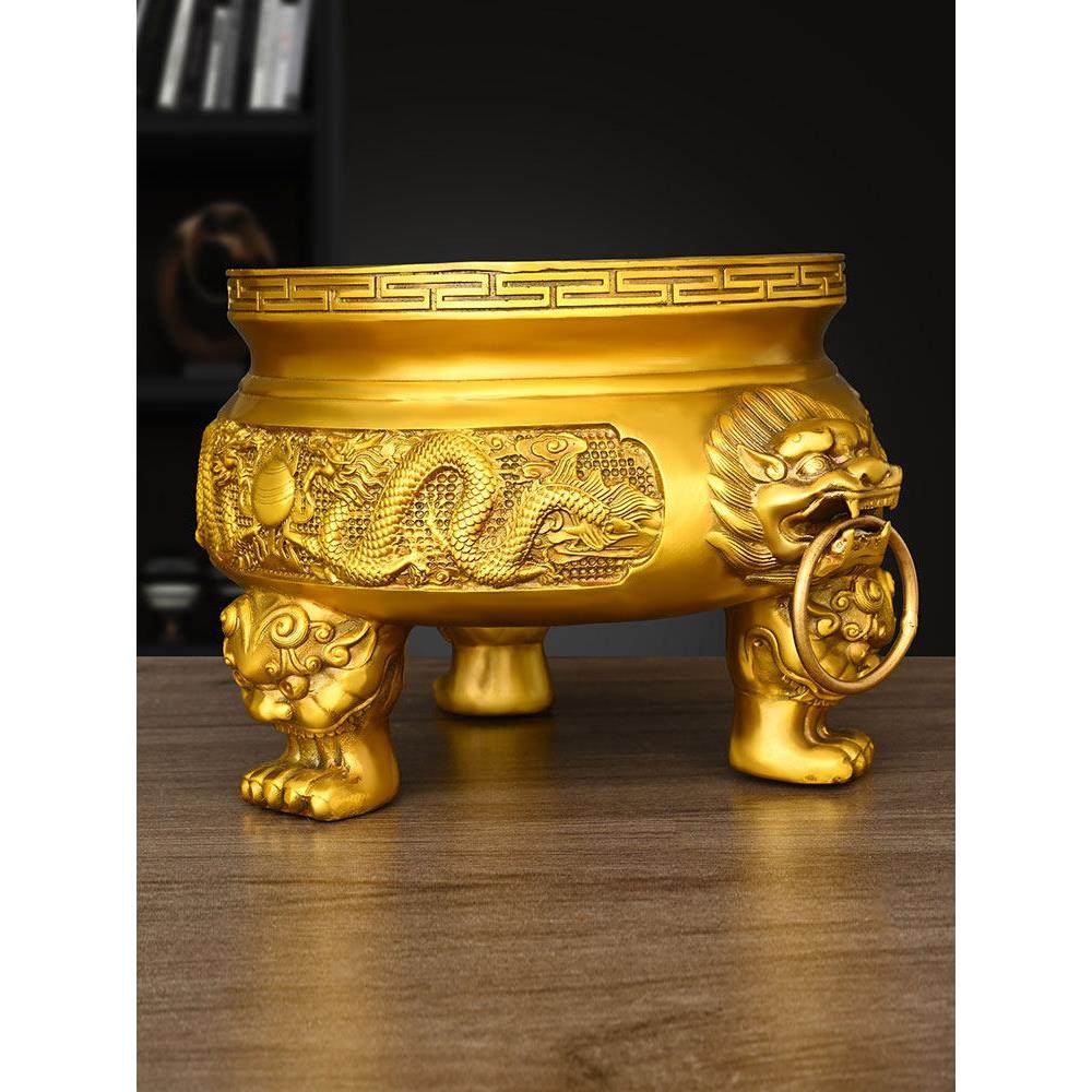 铜香炉纯铜圆形铜炉大号铜熏供佛仿古招聚财二龙戏珠铜鼎摆件家用,家居饰品,香薰炉,淘宝优惠券,粉丝福利购,淘宝优惠卷