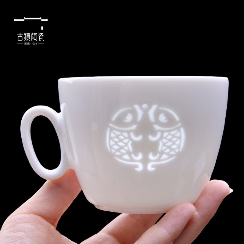 景德镇陶瓷茶杯早餐杯一勺一碟一杯勺牛奶杯马克杯玲珑瓷咖啡杯