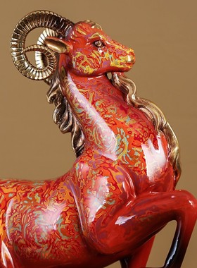 新中式轻奢领头羊吉祥黄铜摆件客厅样板房玄关博古架乔迁送礼装饰