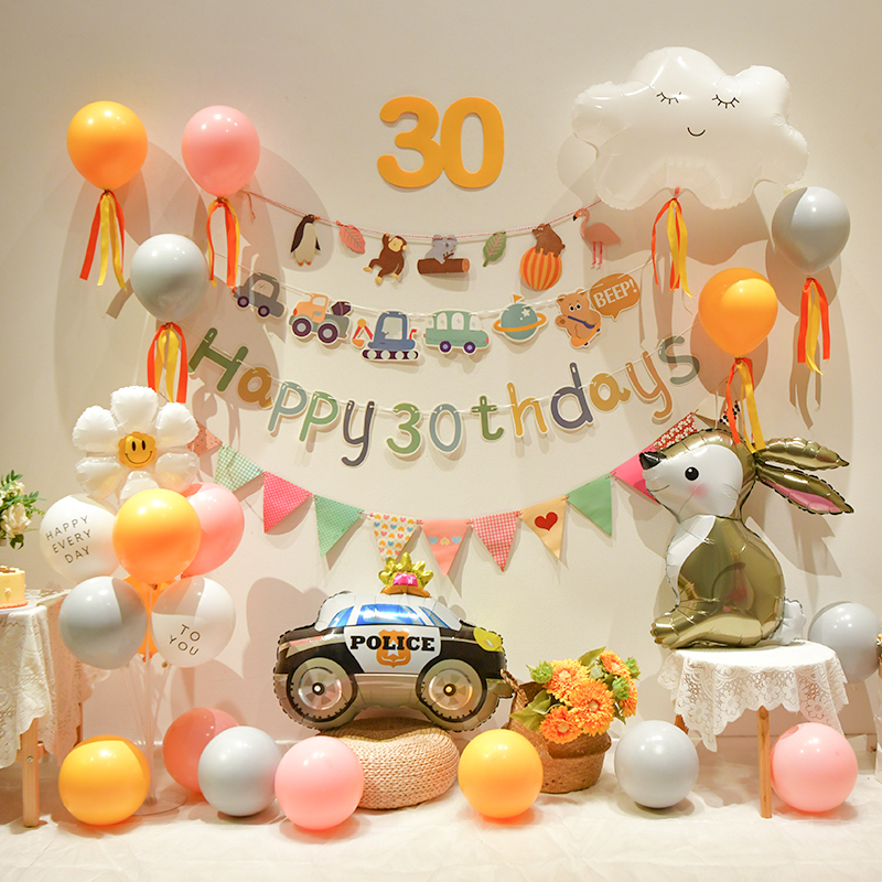 宝宝满月宴会布置气球背景墙婴儿30天场景拍照留念兔宝女装扮用品
