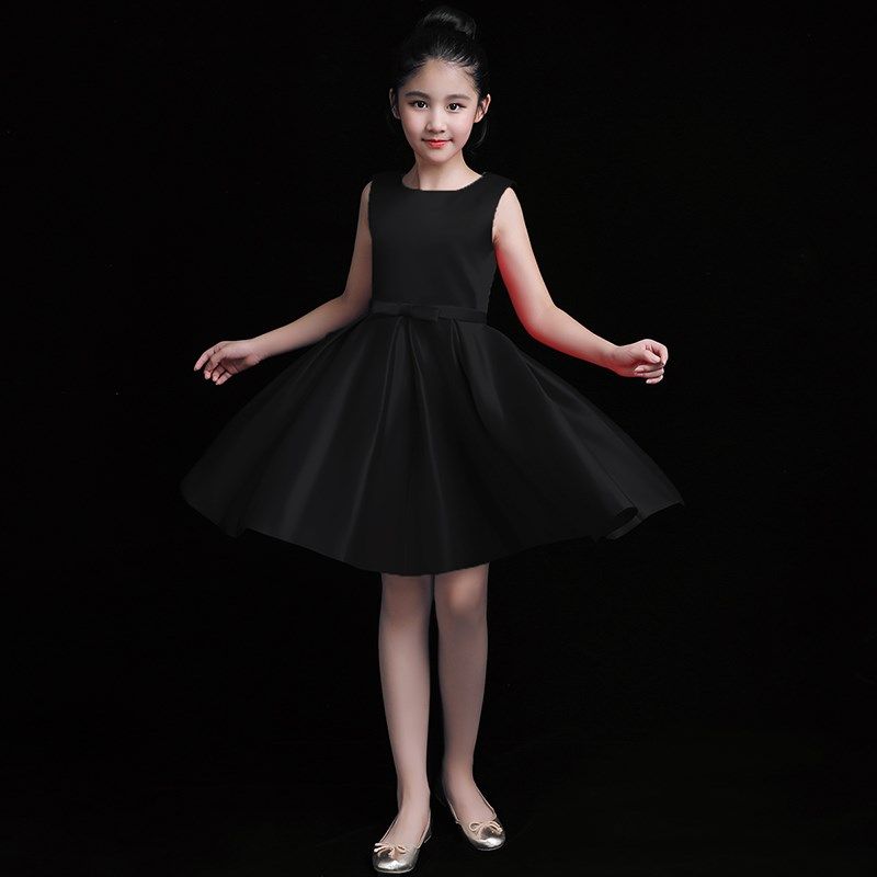 女童黑色钢琴礼服六一演出服公主走秀生日裙短款儿童合唱团表演服