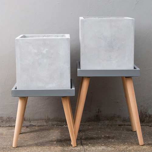 凌虹正方形花盆托盘仿水泥木架实木简约北欧风格接水底盘底座家用