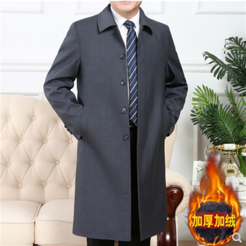 2021春秋冬新款中老年风衣男长版过膝大衣爸爸装中年宽松中长外套