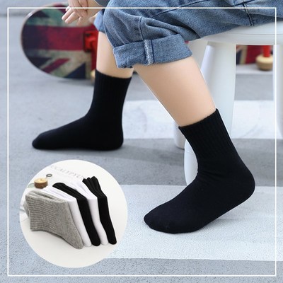 纯棉儿童袜子白色中筒秋冬薄款男童女童棉袜大童白袜春秋小学生袜
