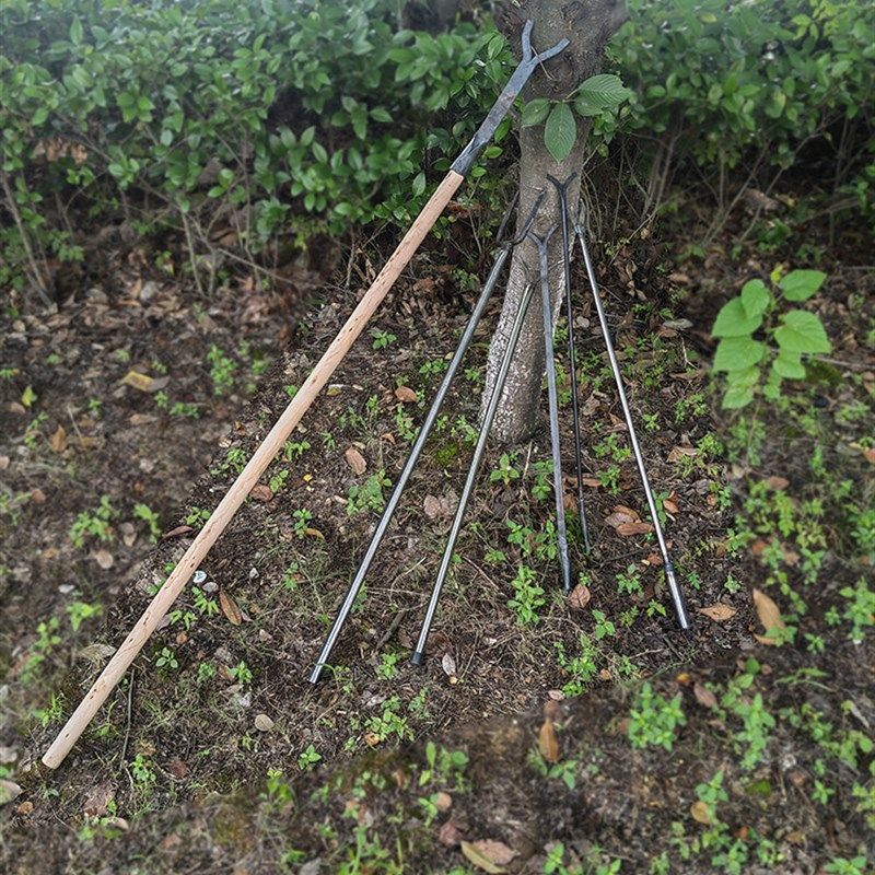 手工锻打火叉衣叉加长木柄两股铁叉二叉土灶用Y型叉子铁柄U型钢叉
