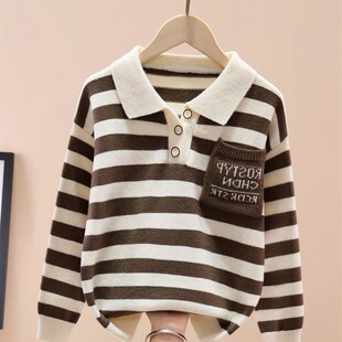 男童毛衣秋冬季加厚2024新款中大童翻领学院风男孩儿童针织POLO衫