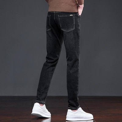 秋冬新款男式牛仔裤修身小脚百搭裤子男生长裤加绒加厚高级感男装
