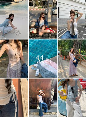 44AaSi 【Ann抽绳 万能搭】 遮副乳U领微透内搭无袖背心3色