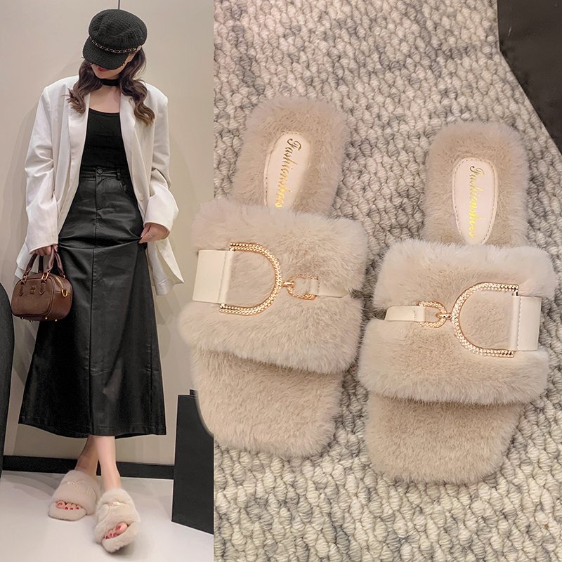 毛毛拖鞋女外穿2025年秋冬新款网红仙女款ins潮