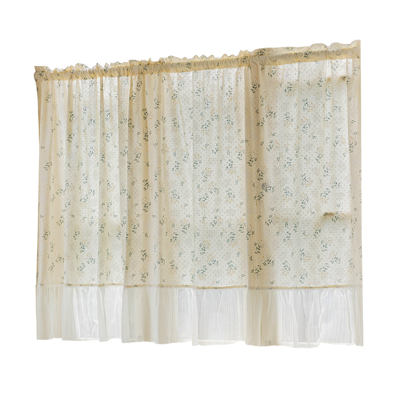 奶油米黄棉布半遮光裙摆小窗户窗帘短款半帘法式门帘厨房装饰短帘