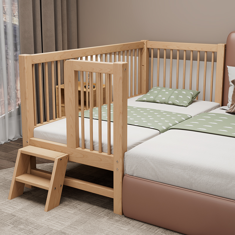 定制可升降儿童床拼接大床带护栏单人女孩加宽婴儿宝宝床边实木床