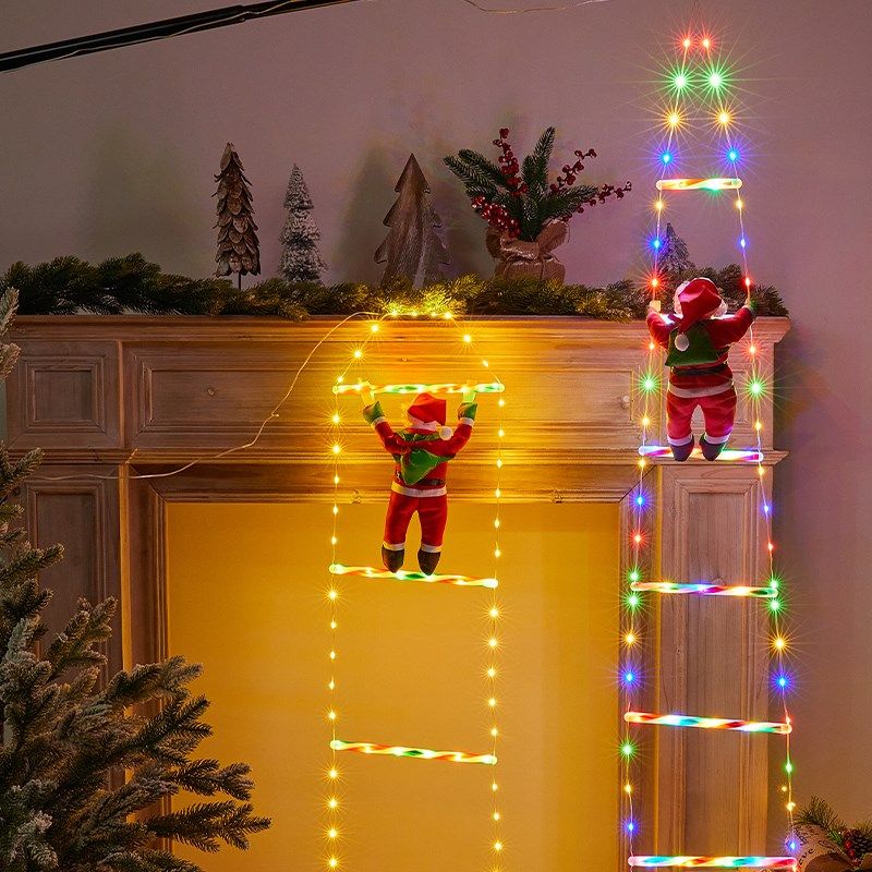 圣诞节装饰场景布置发光爬绳老人灯串氛围橱窗摆件拍摄挂饰小配件