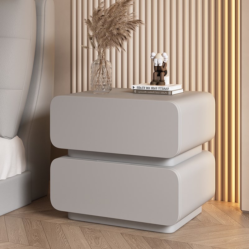 奶油风床头柜简约现代实木皮质床边柜小型卧室超窄极简迷你收纳柜