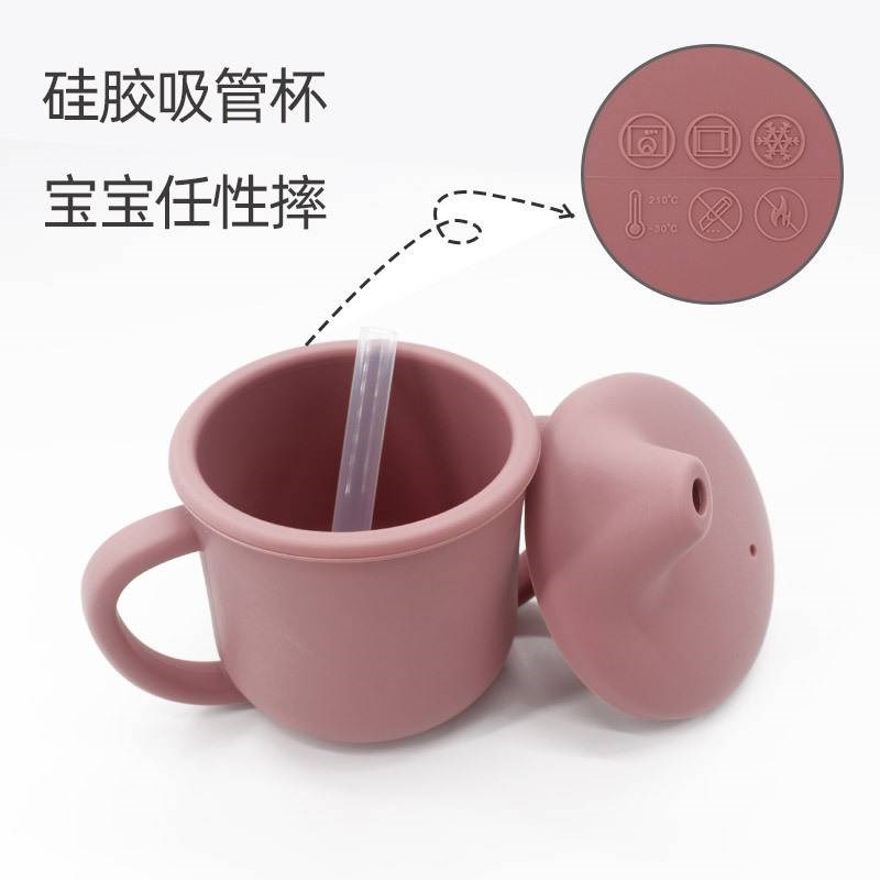 儿童螃蟹餐盘硅胶喂养卡通餐具婴儿奶嘴吸管杯六件套餐具组合套装