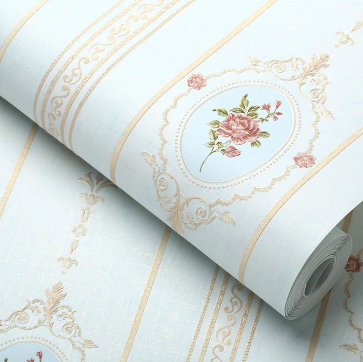 4D立体加厚浮雕无纺布墙纸田园小花温馨卧室客厅背景墙竖条纹壁纸