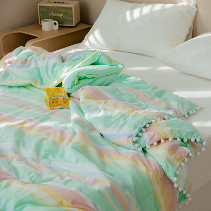 日系少女风球球夏凉被全棉水洗棉单人空调被夏季薄款被子宿舍