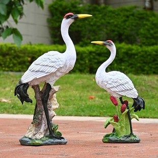 戶外花園水池裝 造景動物飾品池塘水景仙鶴擺 飾庭院假山小丹頂鶴