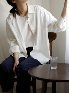 艺间出品文艺日系宽松bf风白色长袖亚麻衬衫女 2024春夏