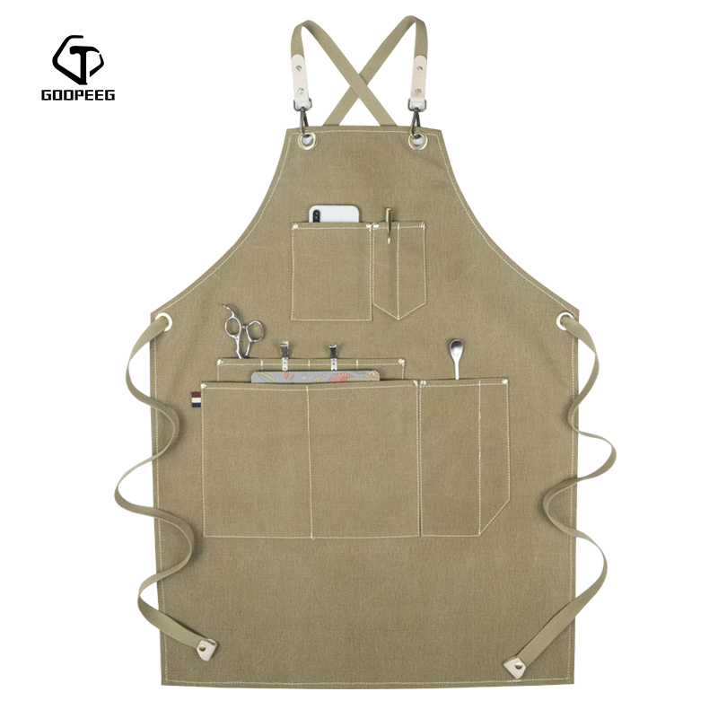 夏季帆布工作围裙牛仔韩版美发理发师花艺咖啡师定制LOGO印字围腰