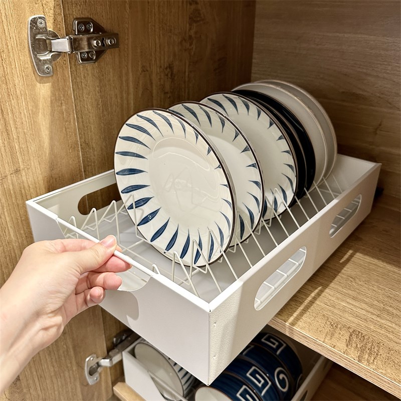 橱柜抽拉式碗碟沥水架碗筷餐具滑轨式置物架厨房抽屉式收纳拉篮