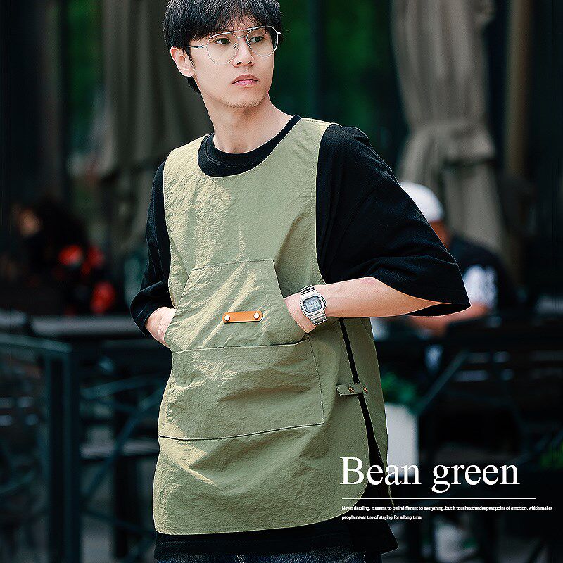 高级感围裙餐饮专用奶茶店工装咖啡师马甲工作服定制logo罩衣印字