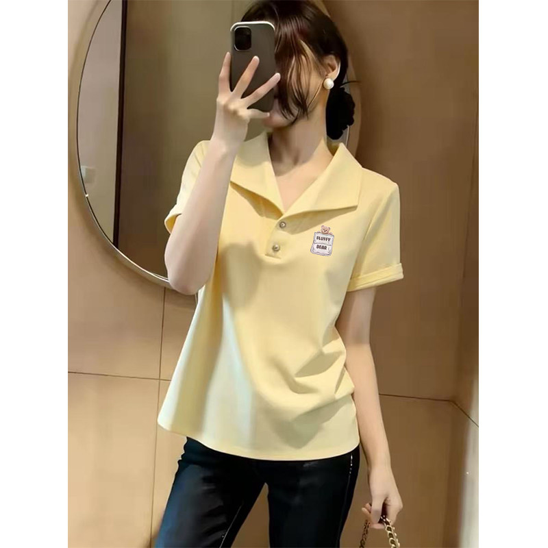 Polo领短袖t恤女装2026夏季打底衫显瘦宽松大码小众设计感上衣潮