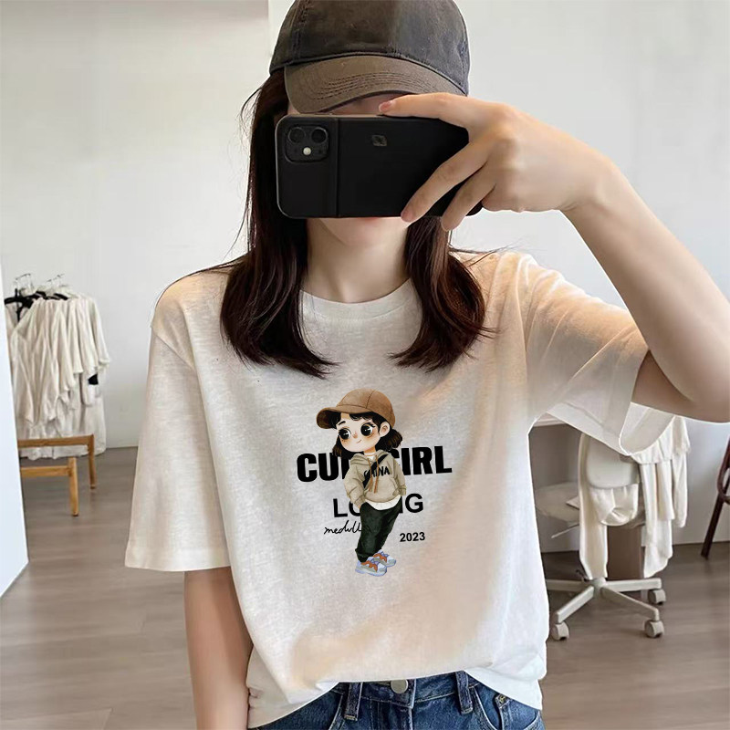 雪花棉短袖t恤女士2026夏季新款卡通印花宽松半袖体恤别致上衣ins