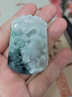 445缅甸天然翡翠吊坠山水龙虎牌绿底手把件卡53X36mm左右48元包邮