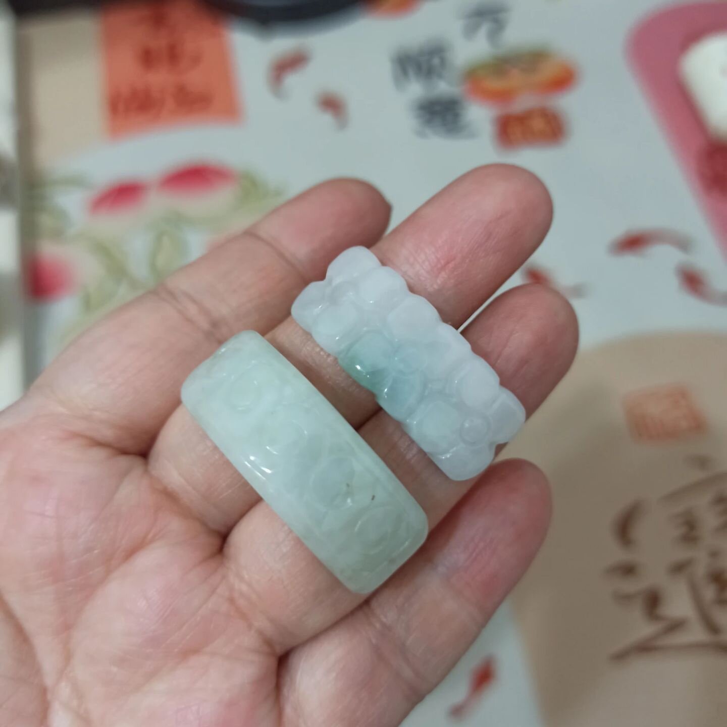 464缅甸天然翡翠A货手链手排雕刻手牌31X13mm左右手工编织配件