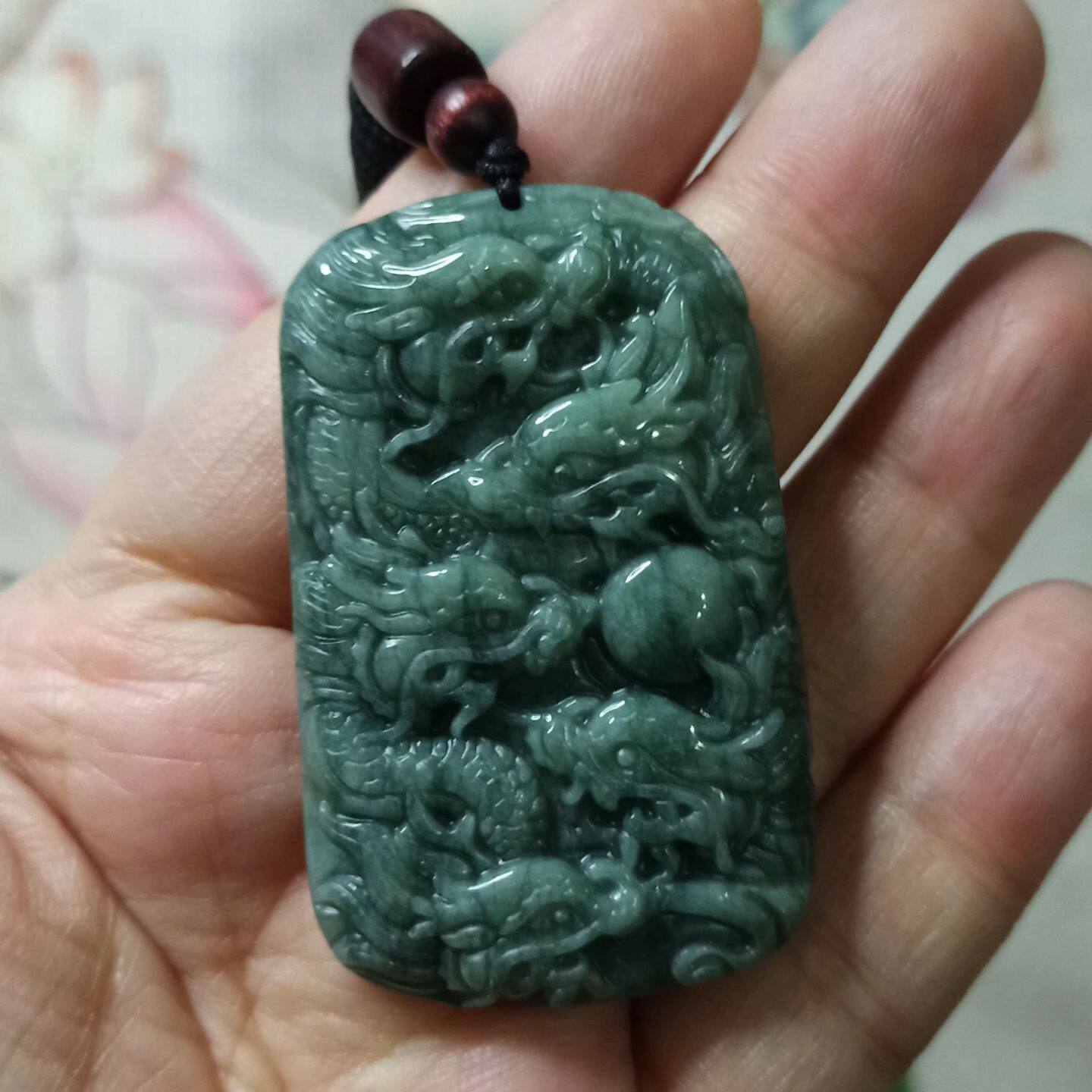 421天然翡翠吊坠危料蓝水飘花特色九龙牌雕刻卡52X32mm满48元包邮