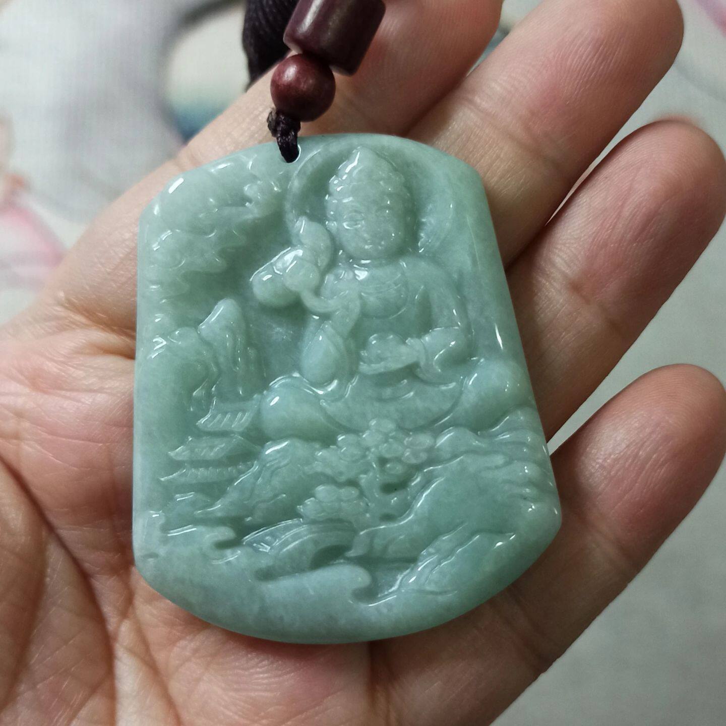 301缅甸天然翡翠吊坠山水观音牌子飘花卡50X43mm左右满48元包邮