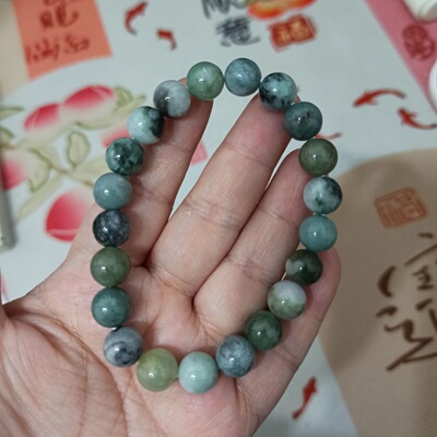 然缅甸翡翠手串飘花圆珠