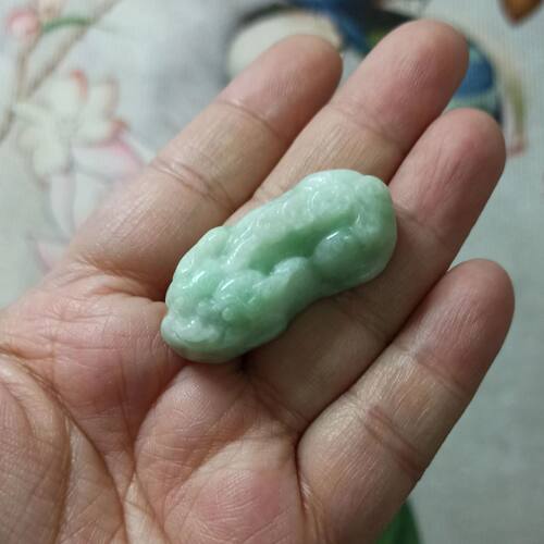 天然翡翠吊坠雕刻件手把如意